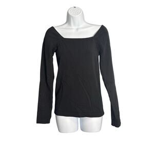 Fabletics Kinsley Black Ribbed Square Neck Long Sleeve Top Athleisure‎